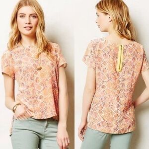 Anthropologie Fynn and Rose Silk Snakeskin shop sleeves Blouse
